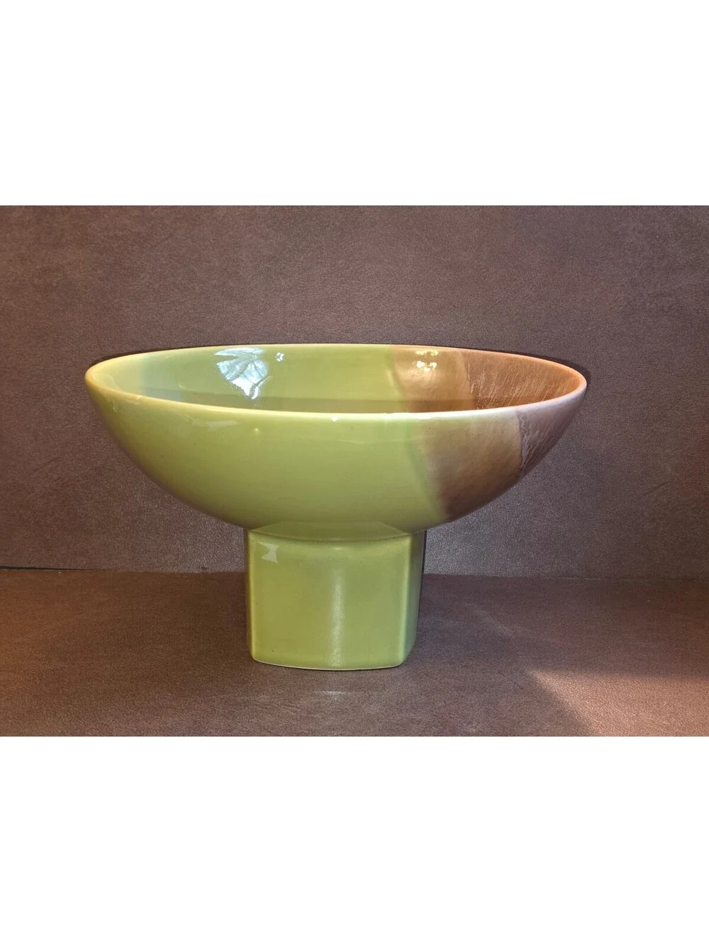 Destinos S.A. Ceramic Pedestal Bowl Portugal Green & Brown Glaze